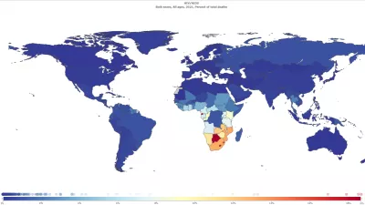 map showing highest percentage of HIV/AIDS deaths occur in sub-Saharan Africa